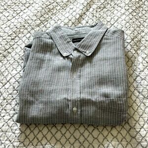 Men’s xl saks fifth avenue grey stripe linen and tencel short sleeve shirt